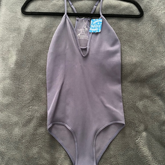 NWT Free People Move Along Bodysuit Grey Purple - Picture 2 of 4